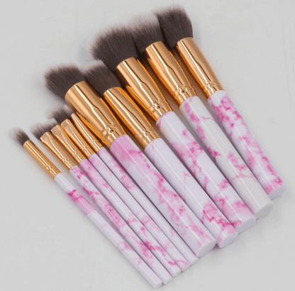 10-Piece Marble Makeup Brushes Set: Professional Synthetic Brushes