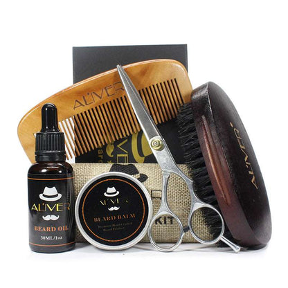 Five-Piece Beard Care Set: Cream, Oil, Comb, Brush, Scissors