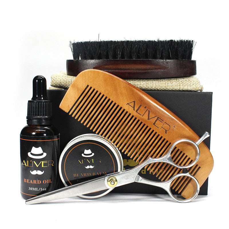 Five-Piece Beard Care Set: Cream, Oil, Comb, Brush, Scissors